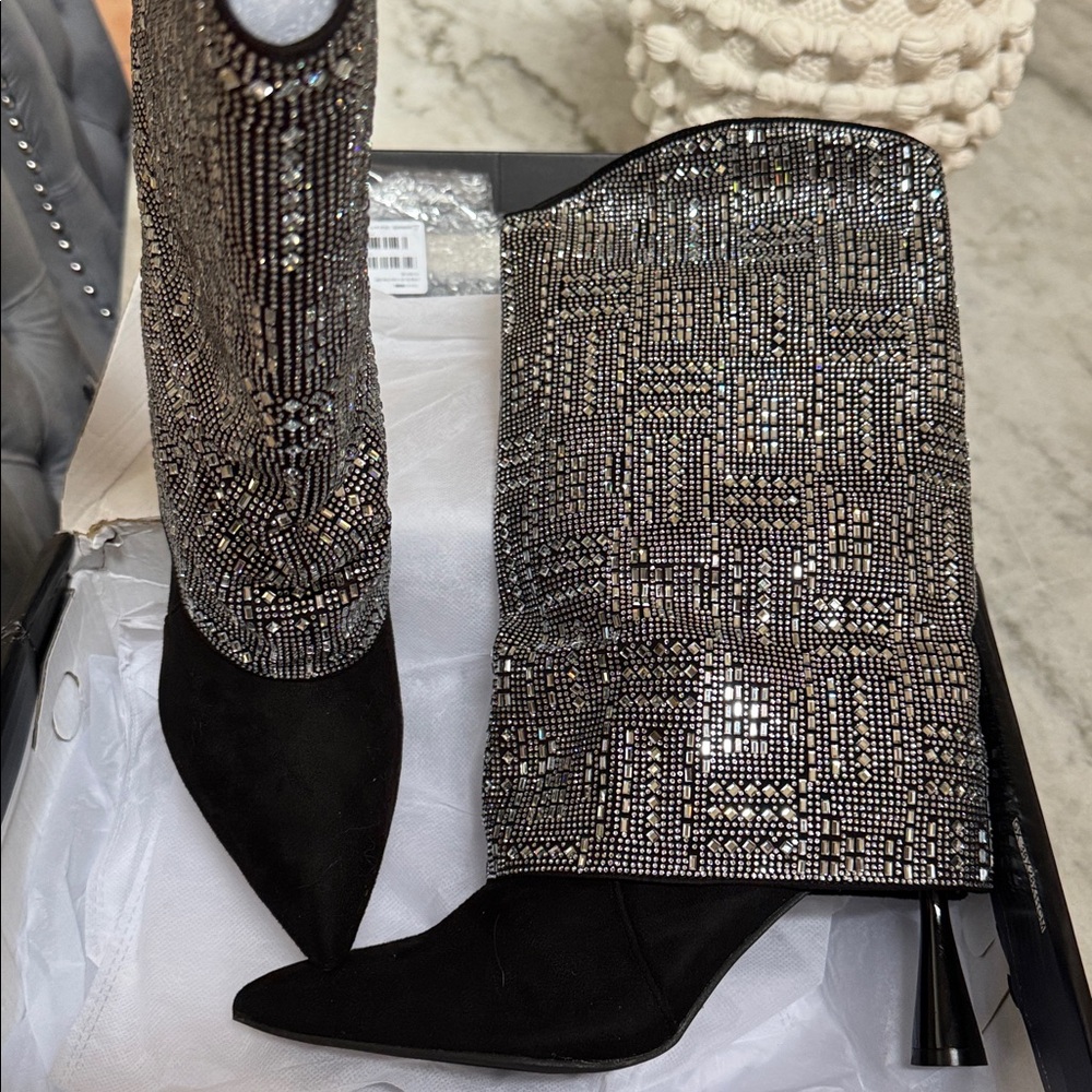 Black and Silver Embellished Boots